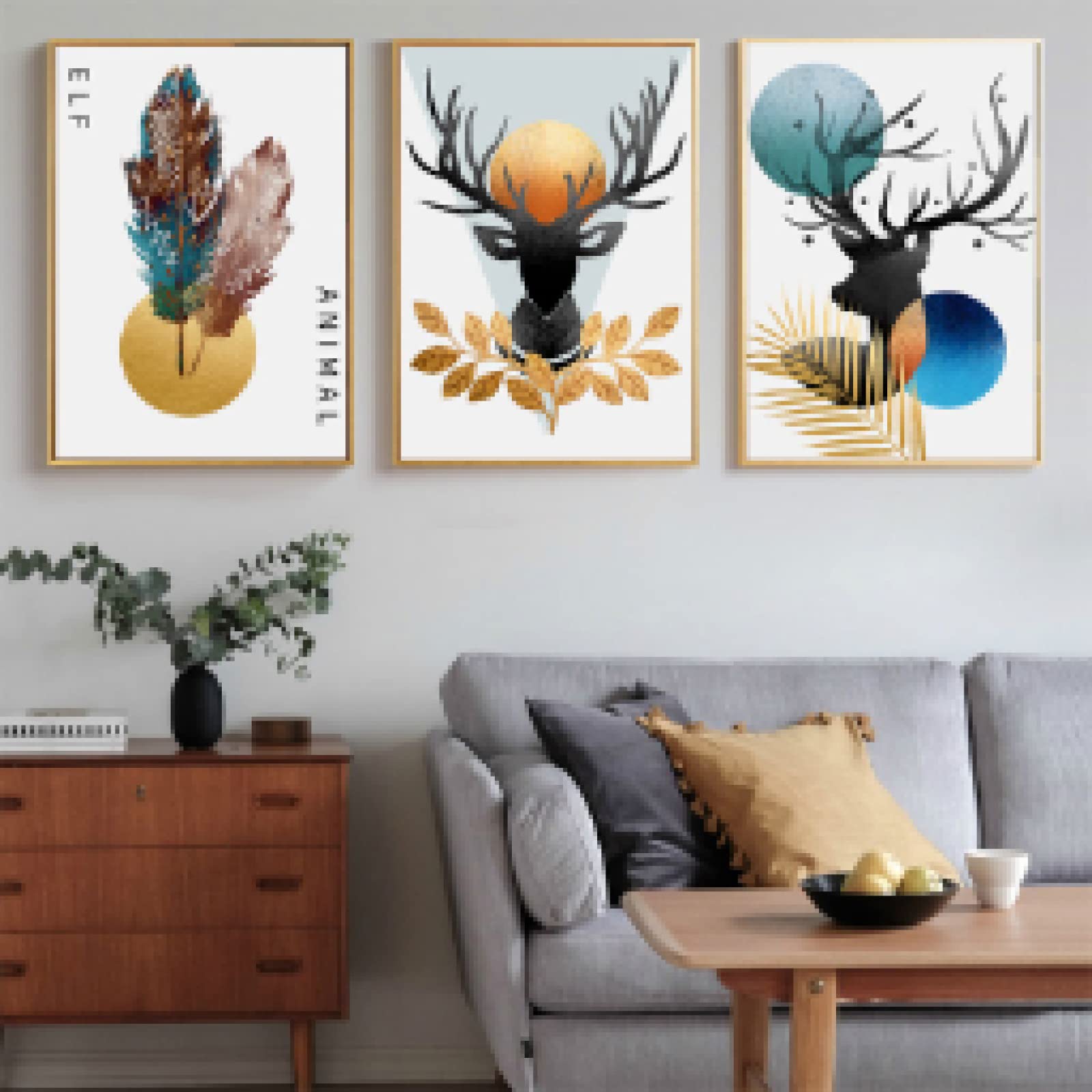 Toile impression élan et plume 60x80cm triptyque moderne sans cadre - 8