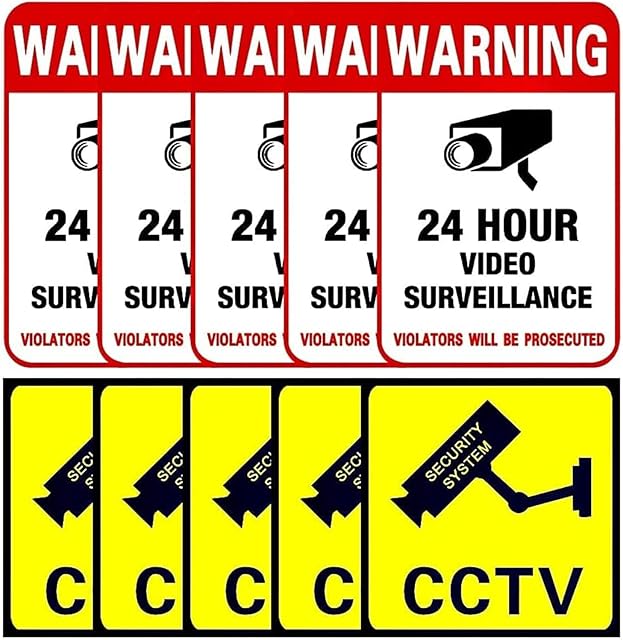 ZHIQIN 10 Pack CCTV Warning Sticker 24hr Surveillance CCTV in Operation Plastic Sign Signs Warning Security Sticker for Security Camera Closed Circuit TV Warning Safety