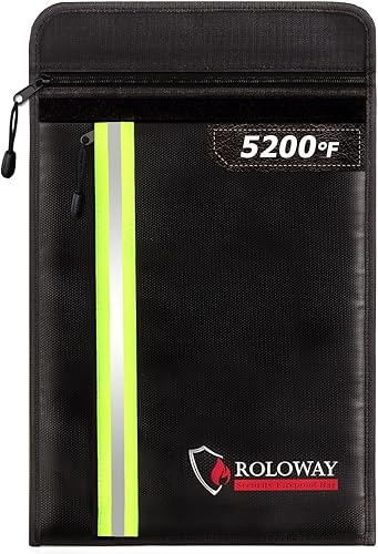 ROLOWAY Bolsa de documentos ignífuga (15.5 x 11.5 pulgadas) con 2 bolsillos y capa de papel de aluminio de 5200 , bolsa ignífuga para documentos