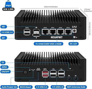 Mini PC Firewall N150 (Upgraded N100) Micro Computer OPNsense Appliance DDR5 8G RAM 128G SSD 4 x 2.5GbE i226V LAN Fanless Hardware TF Slot Support 1v4 Nvme Adapter
