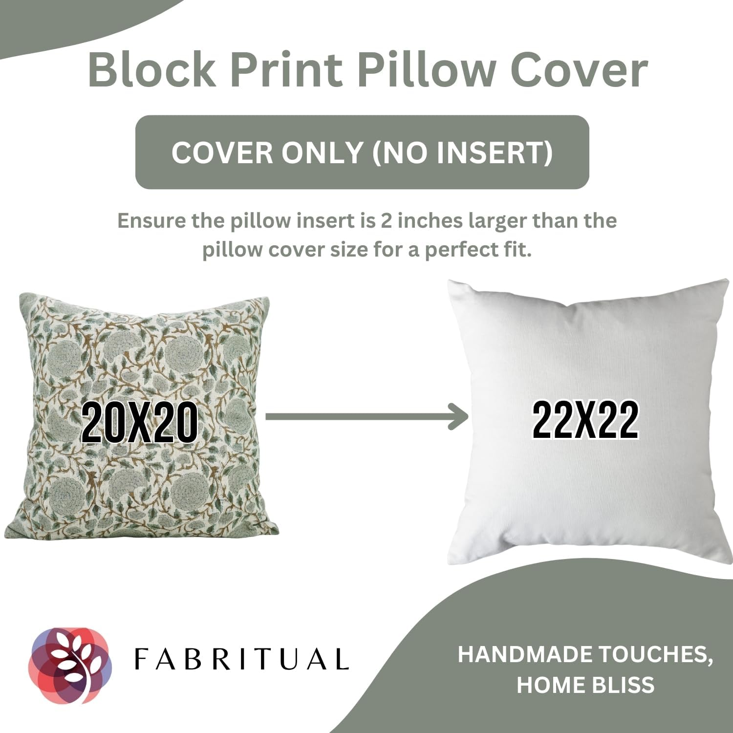 Handmade Throw Block Print Decorative Viscose Linen 16x16 inches Pillowcase Cushion Cover for Sofa, Couch, Room, Farmhouse Style, Fall Decoration, Thanksgiving, Karwa Chauth, Green