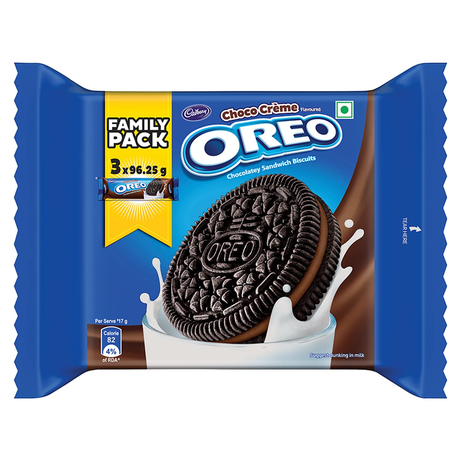 Cadbury Oreo Vanilla Flavour Cream Sandwich Biscuit Family Pack, 275.55 g
