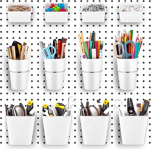 Miniatura 8 de Jinei 12 piezas de cubos y tazas con ganchos y bucles para tablero de clavijas, variedad de accesorios organizadores, kit de organizador de