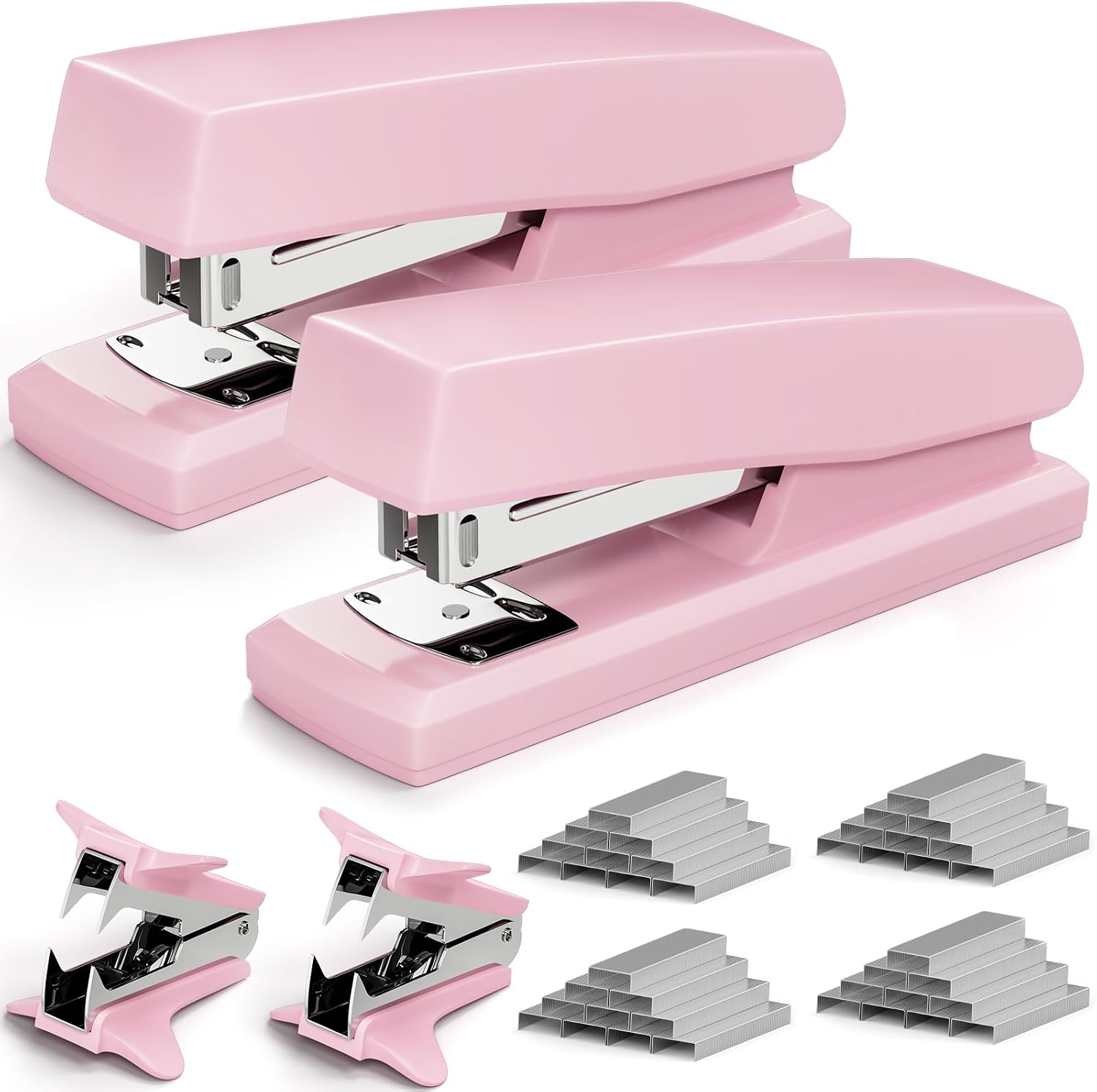 Pink Desk Stapler Set with Staples and Staple Remover for Office, 2Pack