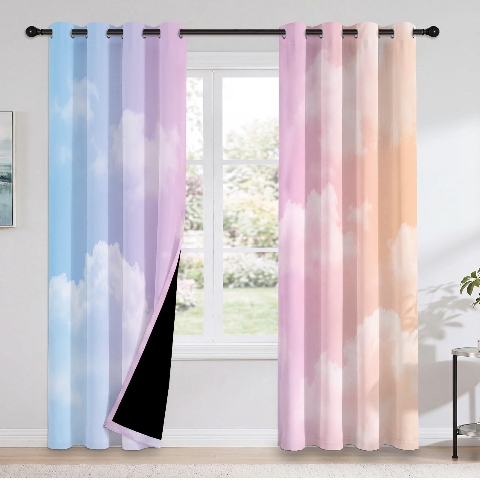 Générique Rideau Occultant 110 X 215 cm (LxH), Rideaux Motif Ciel Nuages, Rideau Thermique Isolant à Oeillets, Mignon Onirique Rideaux Fenetre Imprimé pour Salon Chambre Décoration, Lot de 2
