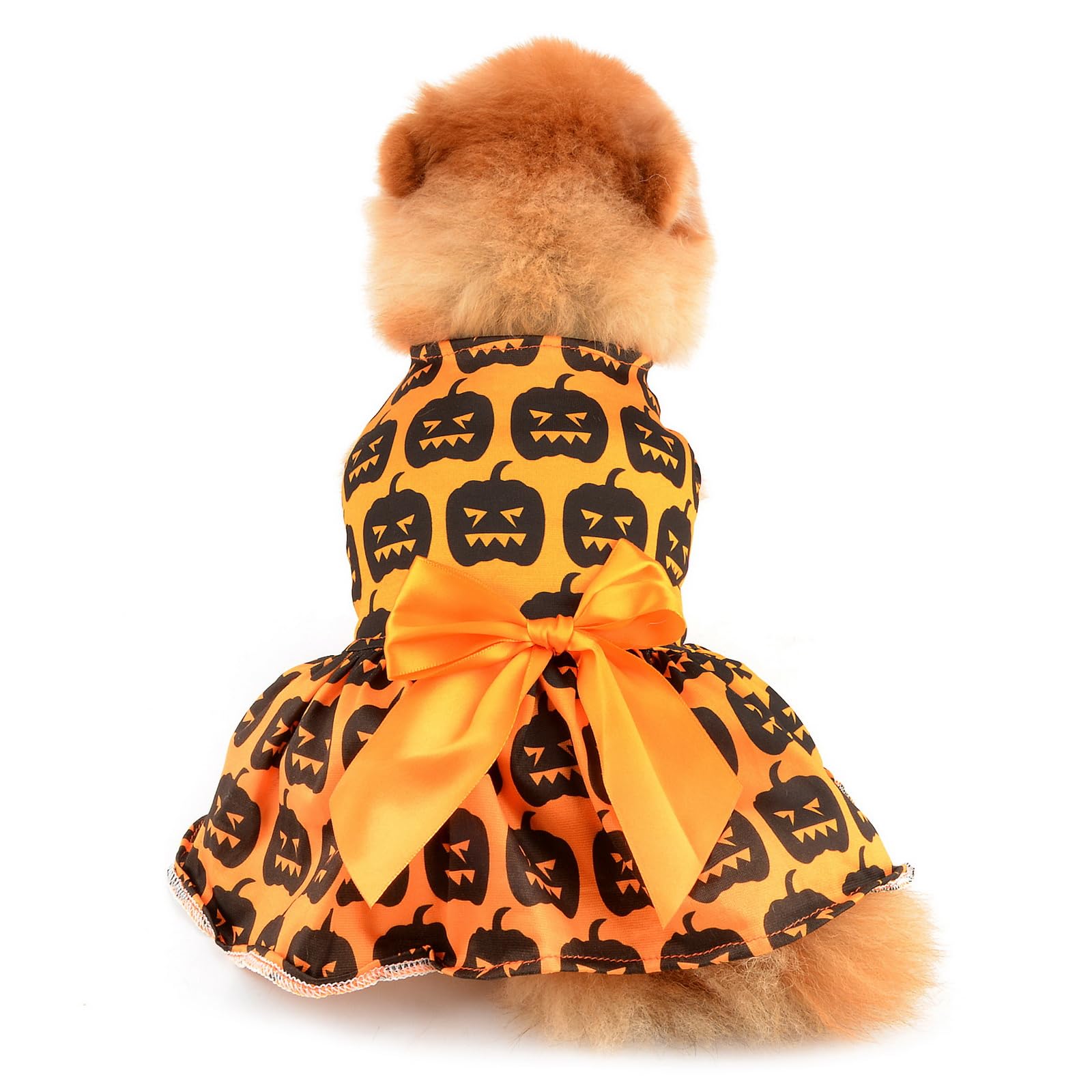 PAIDEFUL Halloween Costume Girl Dog Dress Doggie Holiday Theme Outfits Funny Pumpkin Ghost Skull Bat Cobweb Pet Skirts with Bowknot Puppy Lace Mesh Princess Skirt Cat Fashion Clothes