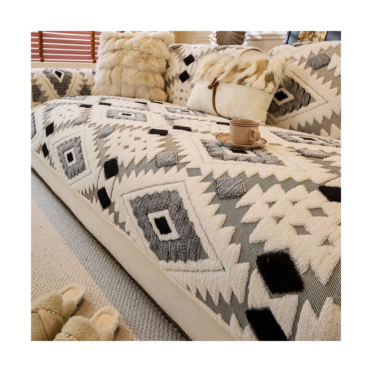 TRQQWEQQ Thick Plush Couch Cover Non-Slip Sofa Covers Sofa Slipcover Washable For Most Cats Dogs Pets(Black,90 * 120CM)