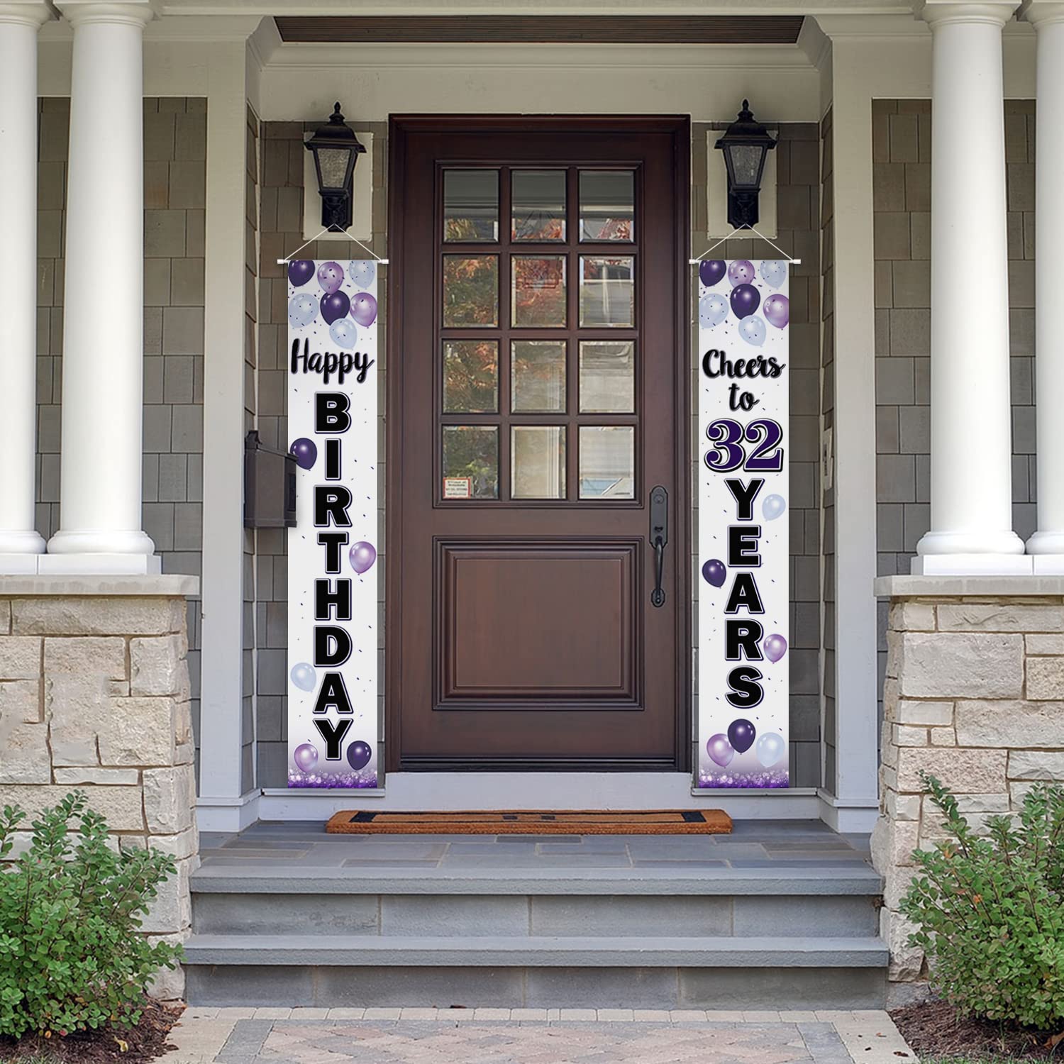 Happy 32nd Birthday Banner - Purple Balloon Theme Door Hanging Sign, 70" Tall, For 32 Year Old Party Decorations - View #5