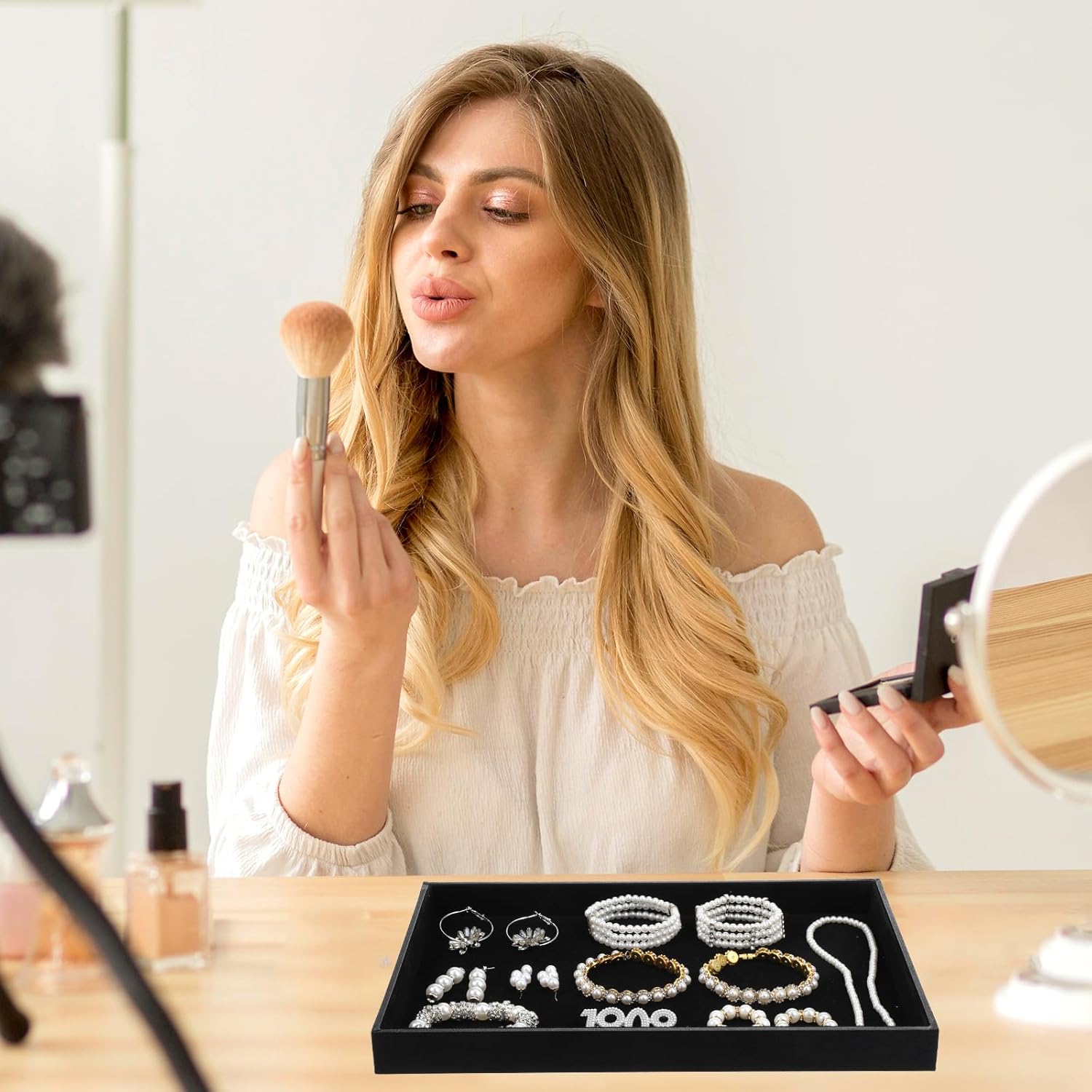 4 Pcs Stackable Jewelry Tray Black Showcase Display Jewelry Organizer Tray Bracelet Ring Earring Necklace Organizer Empty Plate for Drawers Countertop