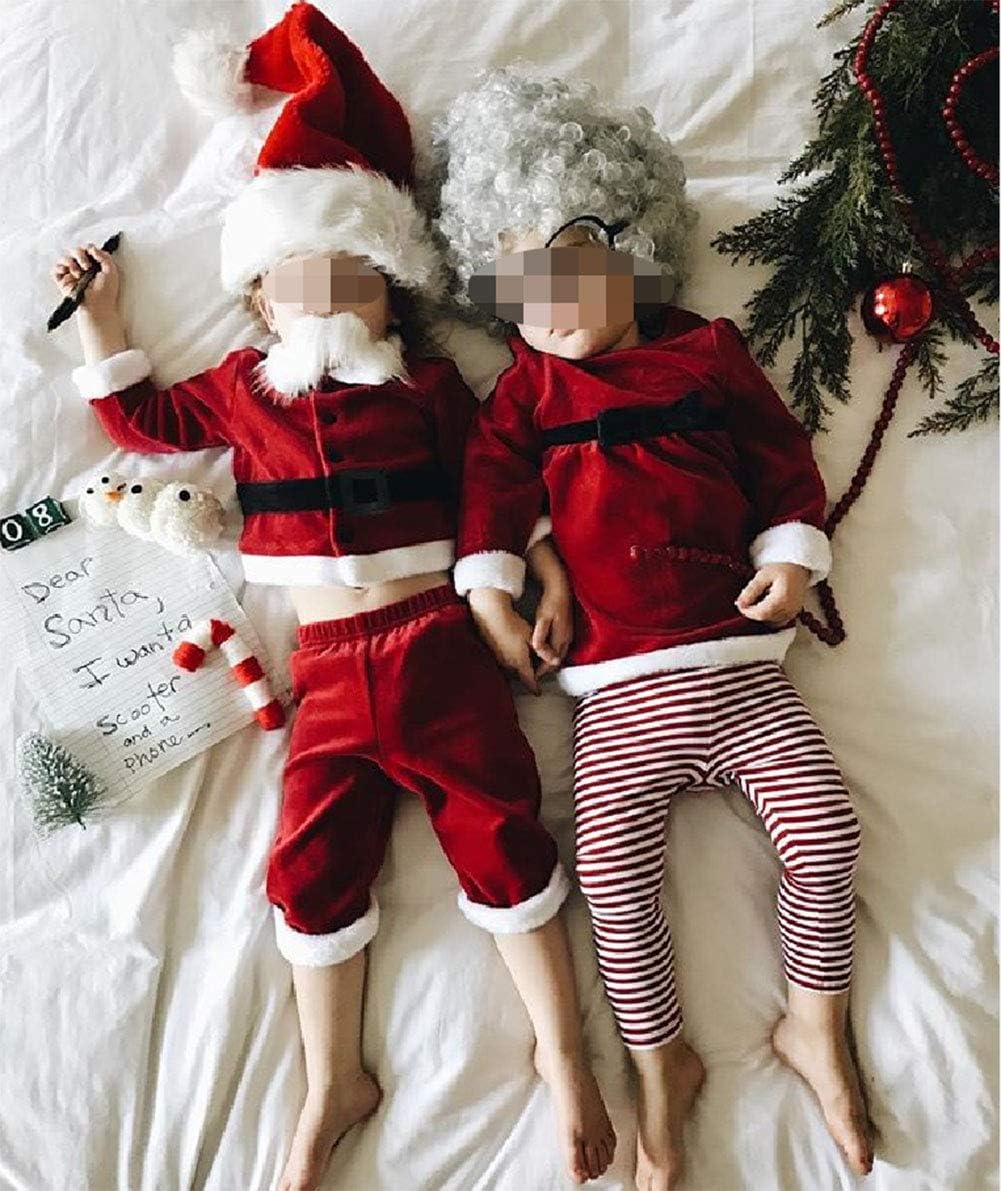 ZAXARRA Baby Christmas Clothes Boys Girls Santa Jacket Velvet Outwear Coat Long Pants with Hat Baby Santa Costume