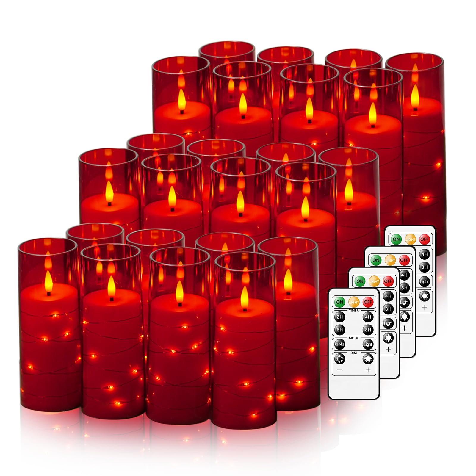 Photo 1 of Nimiko Flickering Flameless LED Candles,Battery Operated Candles 24 Pcs with Embedded Star String,Acrylic LED Pillar Candles with Remote,Suitable for Home Decoration to Create an Atmosphere (Red)