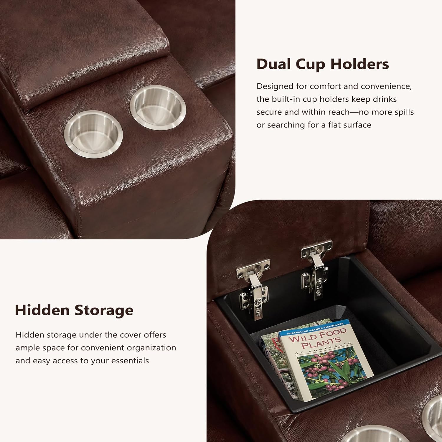 ANJ Premium Genuine Power Reclining Sofa Set with Charging Ports, Included Loveseat 2-Seate with Center Console and Electric 3-Seater Reclining Couches, 2-Piece Living Room Furniture Set, Dark Brown