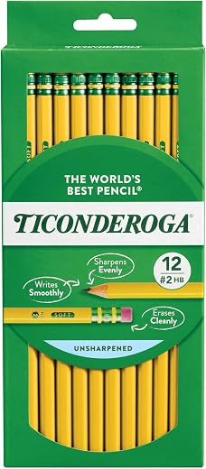 Ticonderoga Dixon Wood-Cased Pencils, 2 Hb Soft Lead, Yellow, Pack Of 12