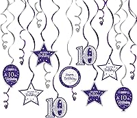 Vista 53 de Serpentinas de remolinos de cumpleaños feliz de 16 años con purpurina azul y plateada - Kit de 15 piezas de remolinos colgantes para el kit