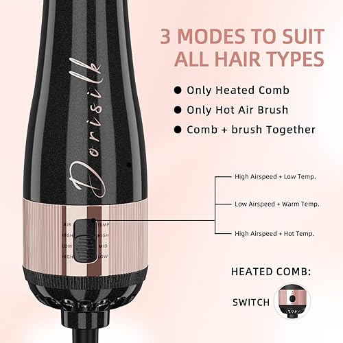 Miniatura 8 de DORISILK Cepillo secador de pelo mejorado 2.0 + peine suave calentado, cepillo de aire caliente de un solo paso, cepillo de soplado 4 en 1, secador