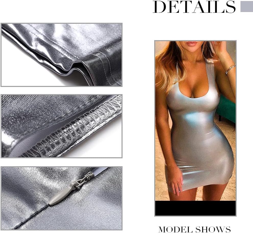 GRAEEN Sexy Latex Mini Dress Faux Leather Bodycon Dresses for Women - Image 4