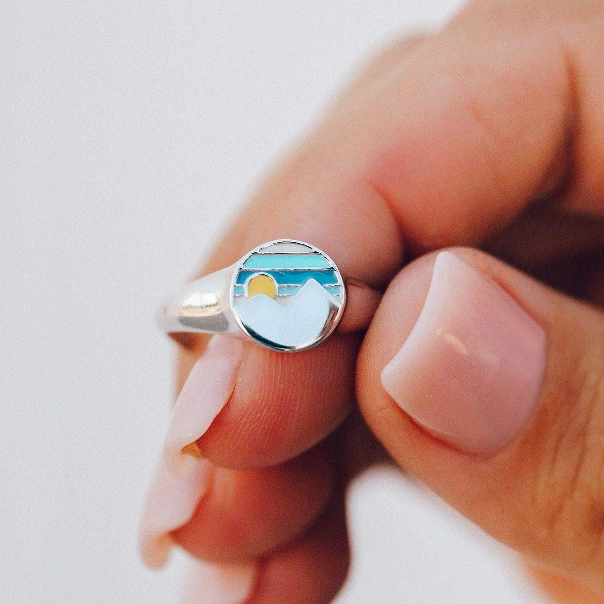 Pura Vida Silver-Plated Twin Peaks Enamel Signet Ring - Brass Band, Size 9