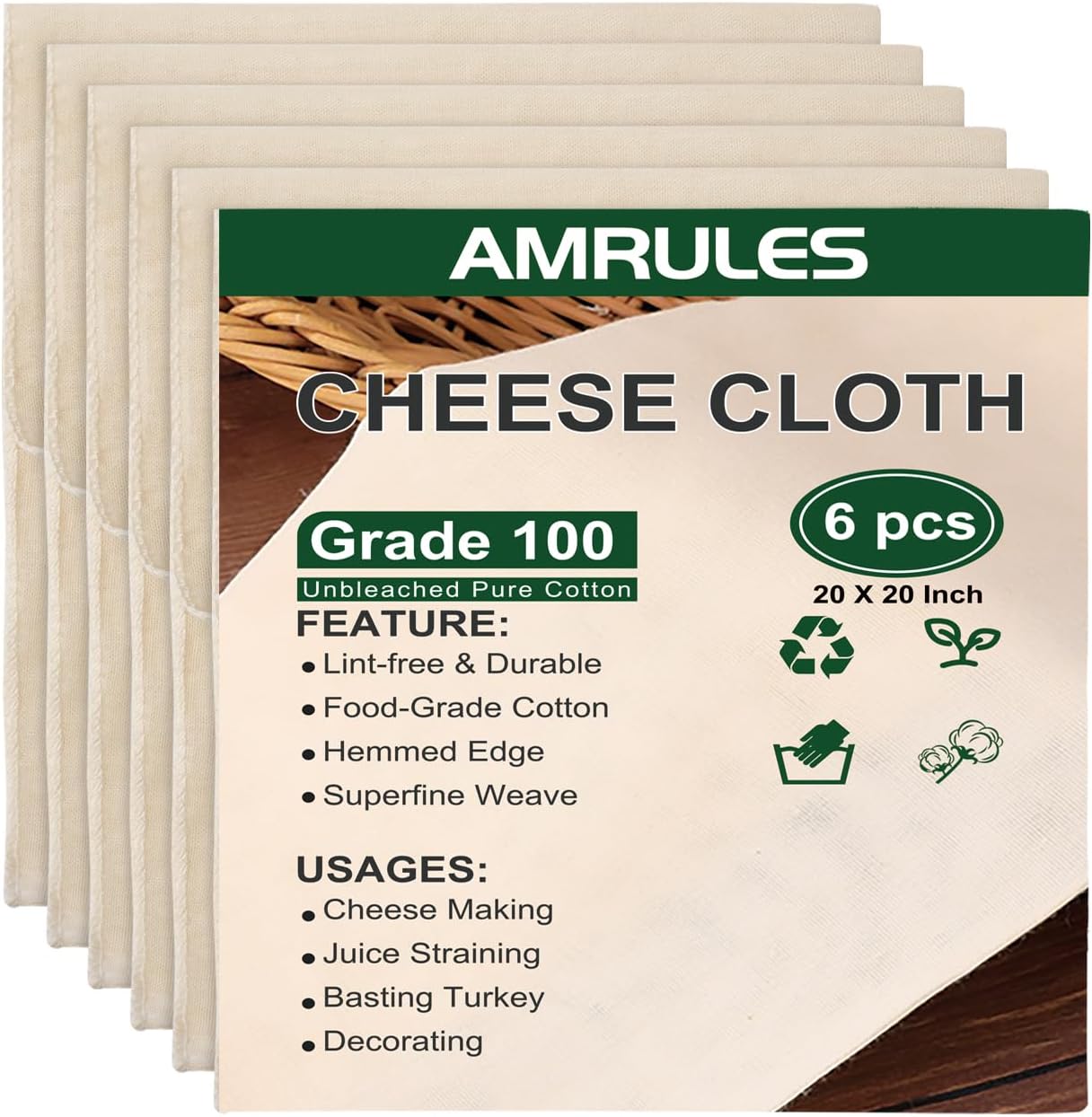 Amazon.com: 8 PCS Reusable Cheesecloth, Grade 100, 20x20 Inch Hemmed ...