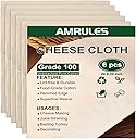 Cheese Cloths for Straining, 6PCS 20x20 Inch Grade 100 Cheese Cloth, Reusable Washable Unbleached Pure Cotton Cheesecloth for Cooking and Cheese Making with Hemmed Edge
