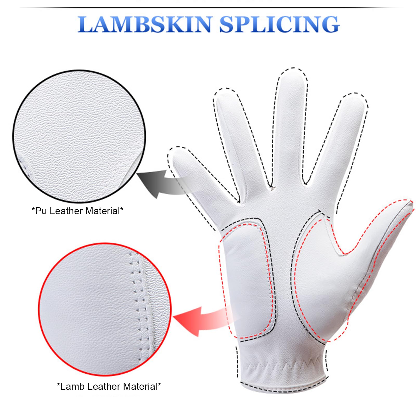 Pack 1 Pièces Gants de Golf en Peau d'agneau pour Hommes Main Gauche avec Granules Antidérapants Doux Respirant Résistant à l'usure Gant de Golf pour Hommes,Black,25(Length19cm)