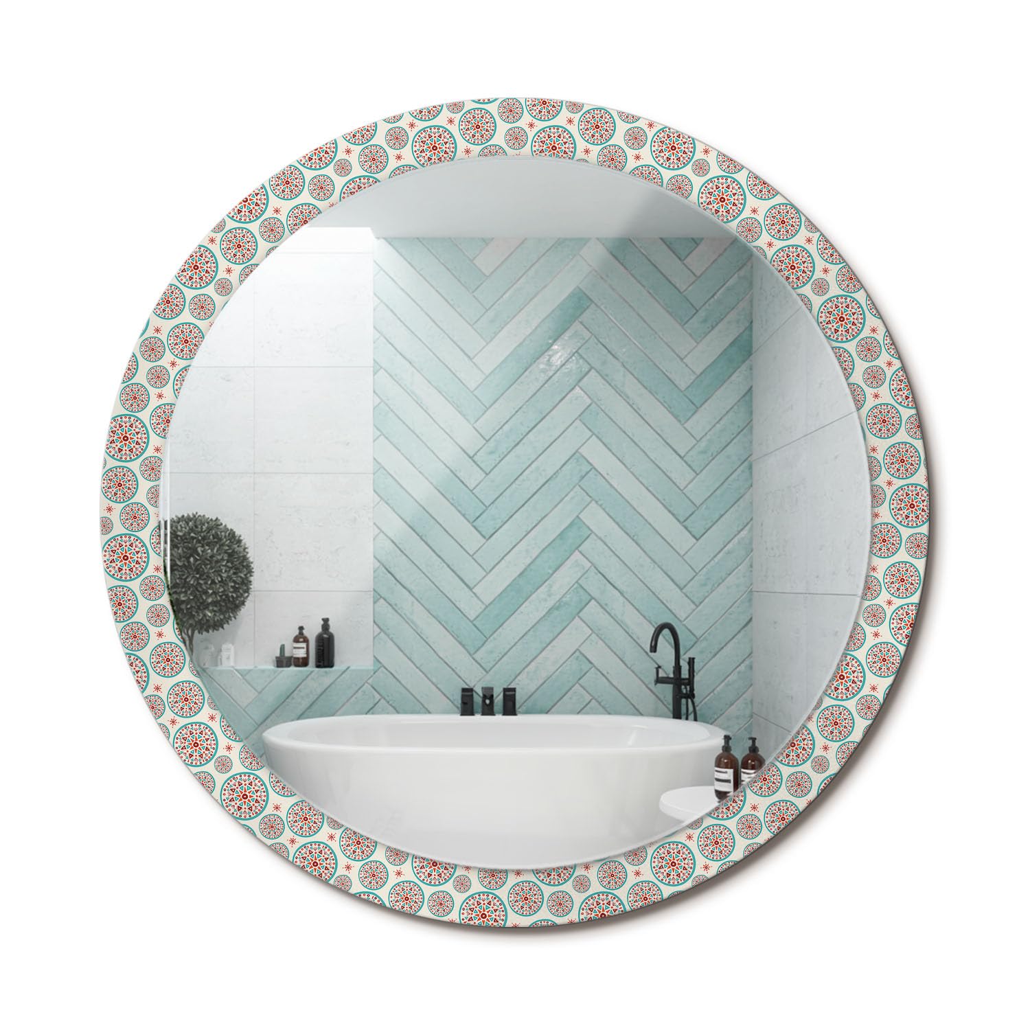 Miroir rond au design minimaliste d'exception avec cadre en verre imprimé haute finition