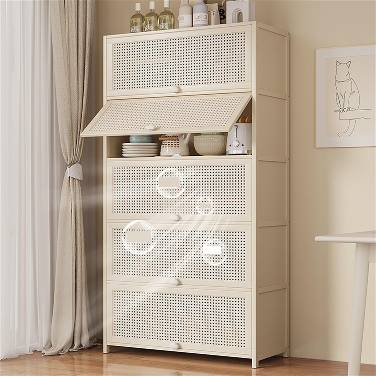 Le Buffet - Credenza da cucina alta a 5 ripiani, con cartoncini Sto per caffè e tè, altezza 172 cm