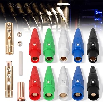 CLS40 400A Camlock Connector Set, 5 Pack Male & Female Cam Lock Fittings for Power Distro Cord, 2/0-4/0 AWG Cables, 600V Camlock Power Sockets with 5 Colors