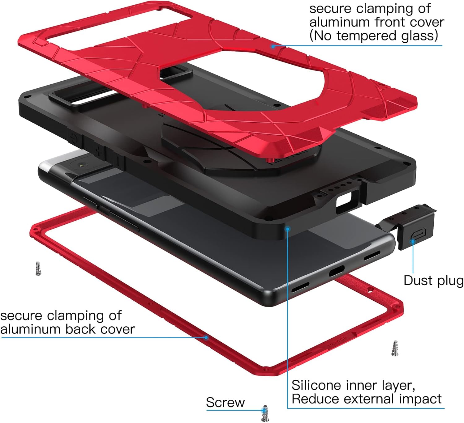 Feitenn for Pixel 6A 5G Metal Case, Pixel 6A Heavy Duty Protective Case,Hard Cover Armor Silicone Military Rugged Bumper Shockproof Defender Rubber for Google 6A 5G 2022 (Red)