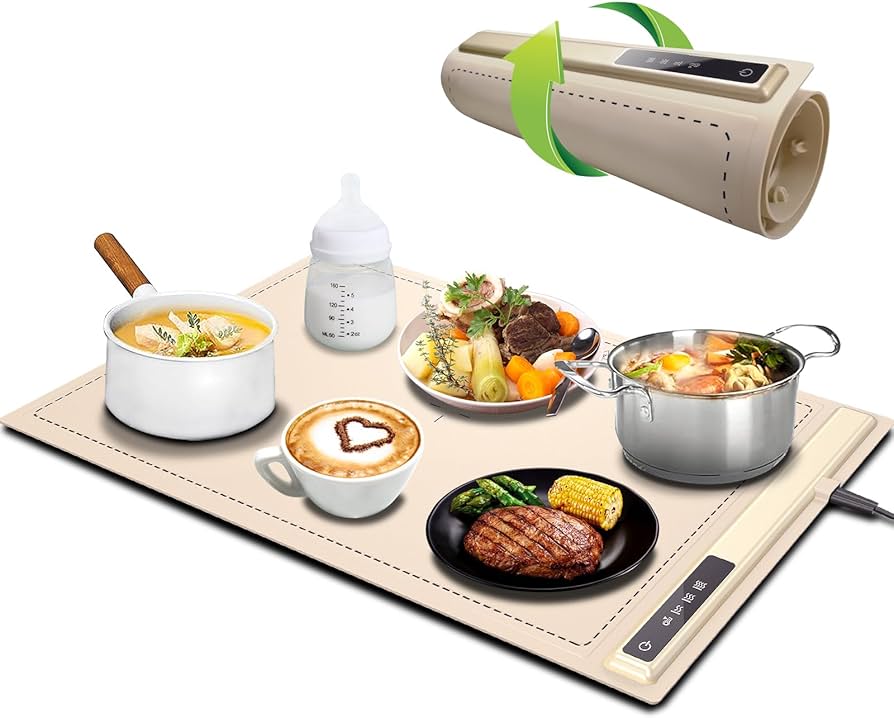 Food Warming Mat-Kitchen Gadgets Portable Food Warmer,Foldable Roll Up Silicone Food Warmer Mat with 3 Temperature Settings,Versatile Food Warmers for Parties Buffet,Home Everyday Use