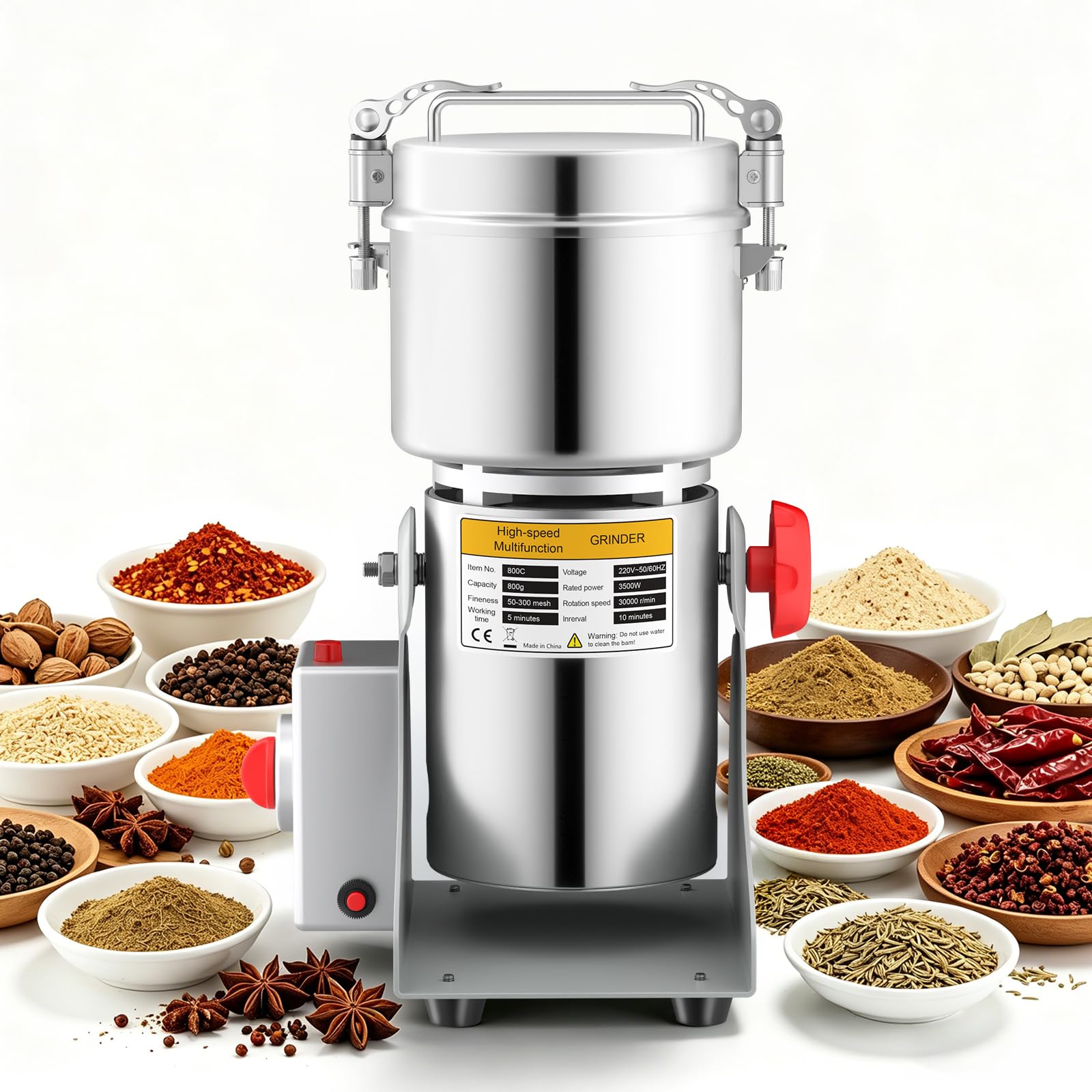 Molinillo de granos 800 g, 3500 W, 30000 RPM, eléctrico de especias con temporizador 5 min y tamiz, acero inoxidable, para hierbas, frutos secos, granos de café, uso doméstico y comercial