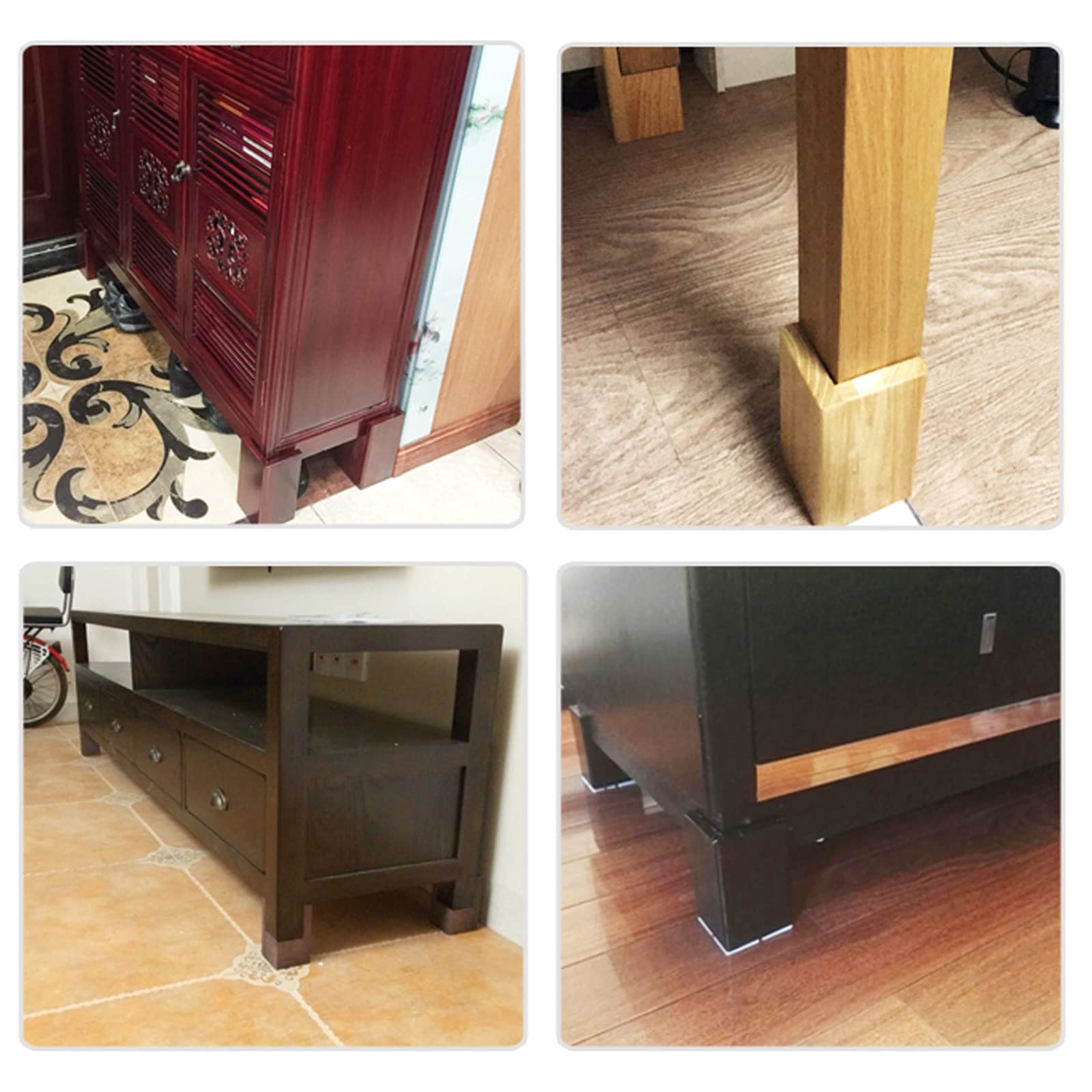 Paquete de 4 elevadores de madera maciza con patas de elefante para muebles de cama y sofá, elevadores de patas de 6 x 6 x 5 pulgadas, mesas elevadas, sillas y gabinetes. Soluciones de soporte