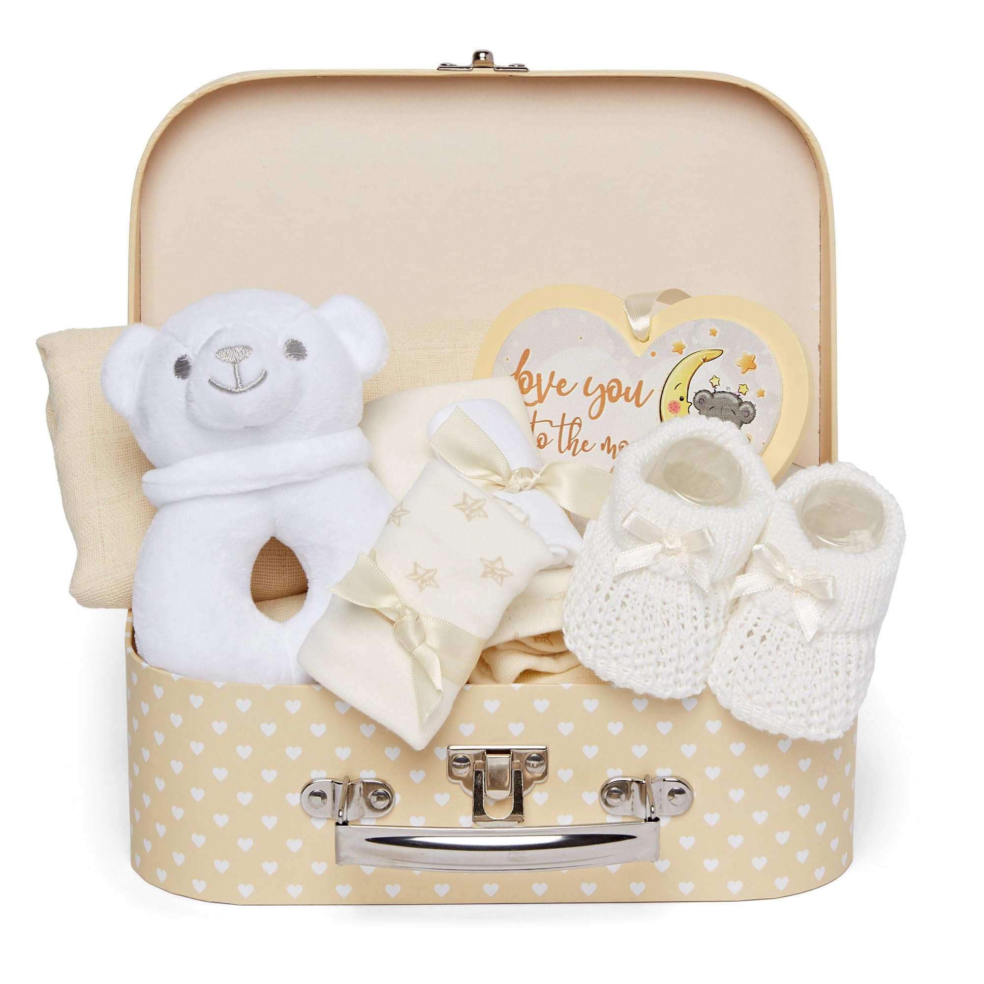 Baby Box Shop Babyparty Geschenk Neutral - 7 Baby Geschenk Set Für Gender Reveal Geschenk, Geschenksets Für Babys - Babygeschenke Korb, Willkommen Baby Geschenk, Baby Geschenkset Unisex - Crème