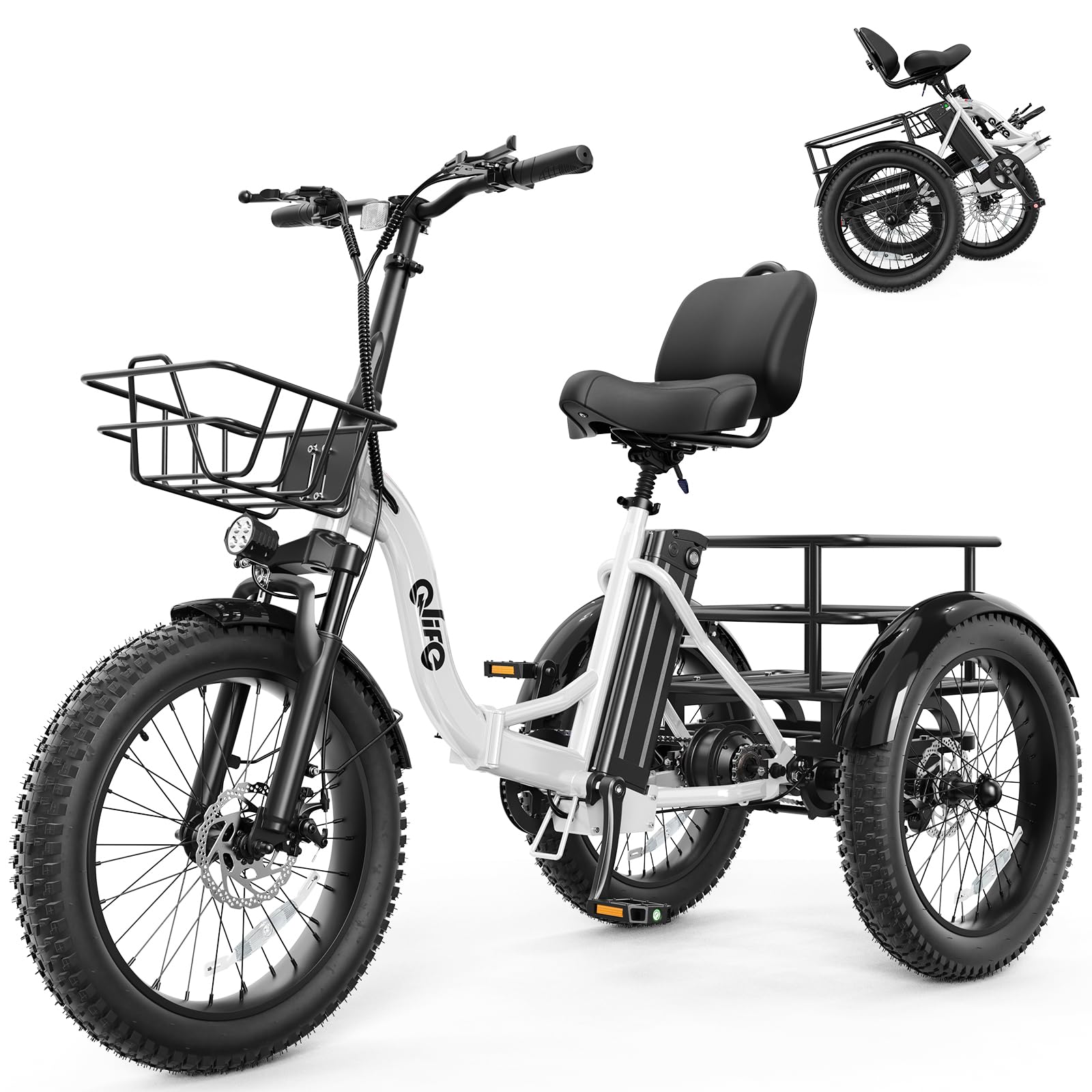 motor 3 wheel bicycle Qlife Triker Plus Electric Trike for Adults, Peak 1200W Floding Trike Ebike, 624Wh E-Bike, 20MPH 65 Miles Electric Tricycle for Adults, 20x4.0 Fat Tire E-Bike, Foldable for Adults adidas Adicolor Contempo Backpack bikes are equipped with Color:Birthday Cake gym bag