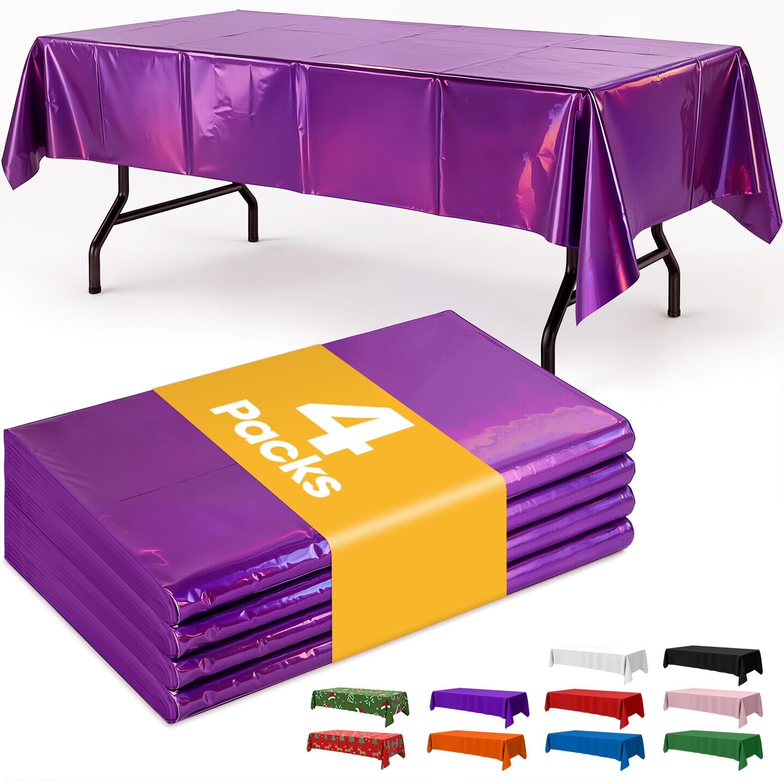 Niuara Iridescent Purple Plastic Table Cloth, 4 Pack, 54 x 108 in
