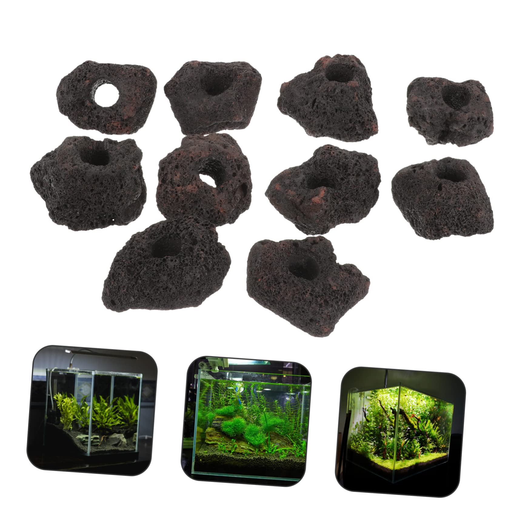 YARNOW 10 Anillos Fijación Volcanicas Acuario Pecera Soporte Plantas Decoración