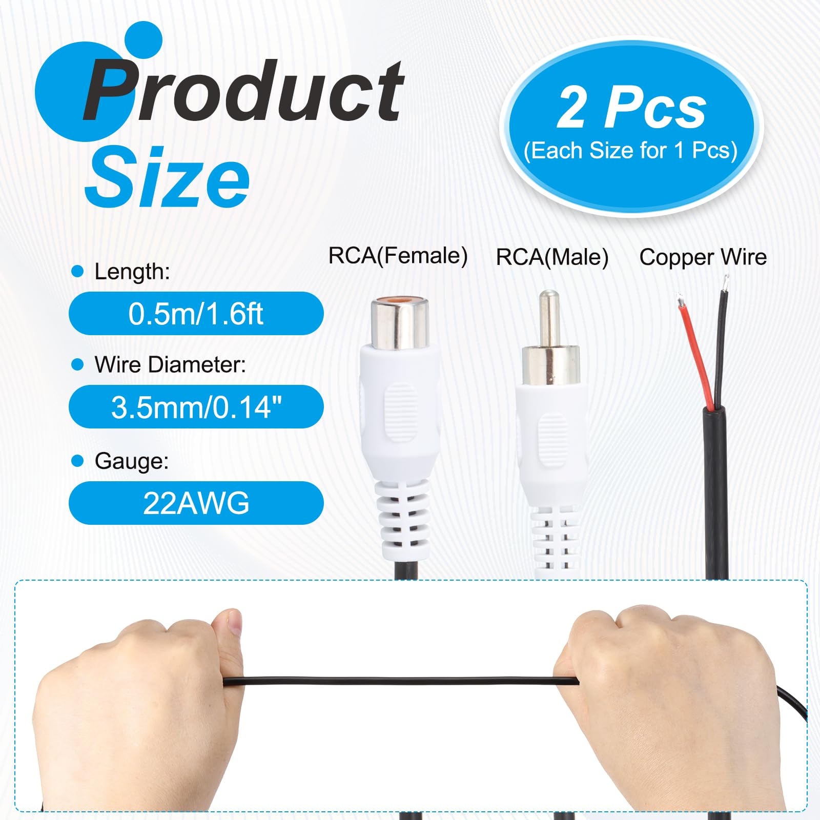 MECCANIXITY Cable de altavoz RCA a cable desnudo de 1.6 pies, repuesto de 22 AWG, conector RCA macho hembra a extremo abierto, adaptador de conector de cable de audio para amplificador, altavoces de