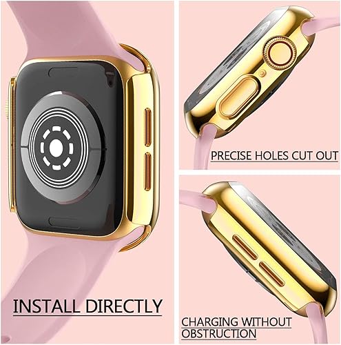 Miniatura 4 de HANKN Paquete de 2 fundas rígidas compatibles con Apple Watch Series 6, 5, 4, SE, de 1.575 pulgadas, protector de pantalla de vidrio templado,