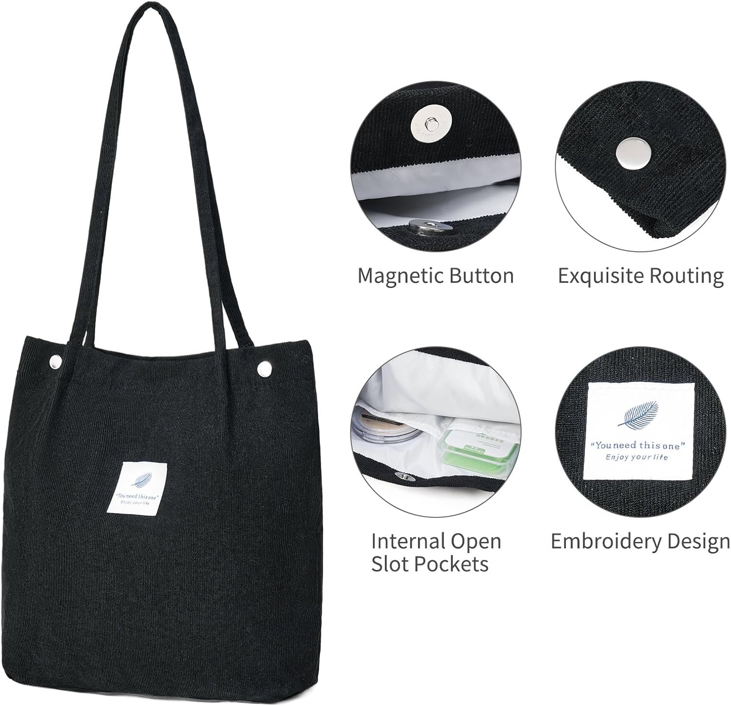 Corduroy Tote Bag for Women Crossbody Bags Lightweight Handbags Shoulder Bag with Zipper Pockets for Work Shopping - Image 6