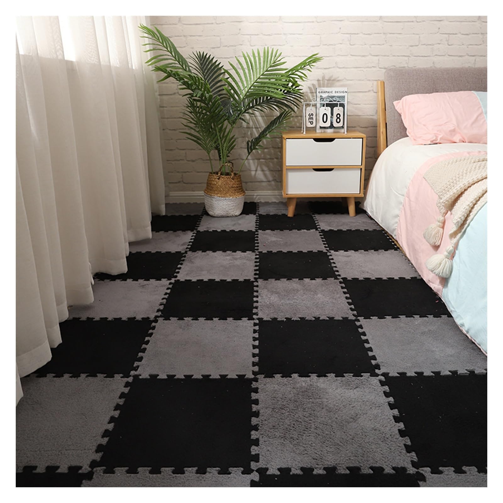 Alfombra Puzzle Suelo Acolchado de Goma Eva,10/30 Piezas Alfombra Cuadrada Entrelazada Alfombra De área Esponjosa,Suelo Acolchado de Goma Eva, Protección y Decoración ( Color : Black+gray , Size : 30P