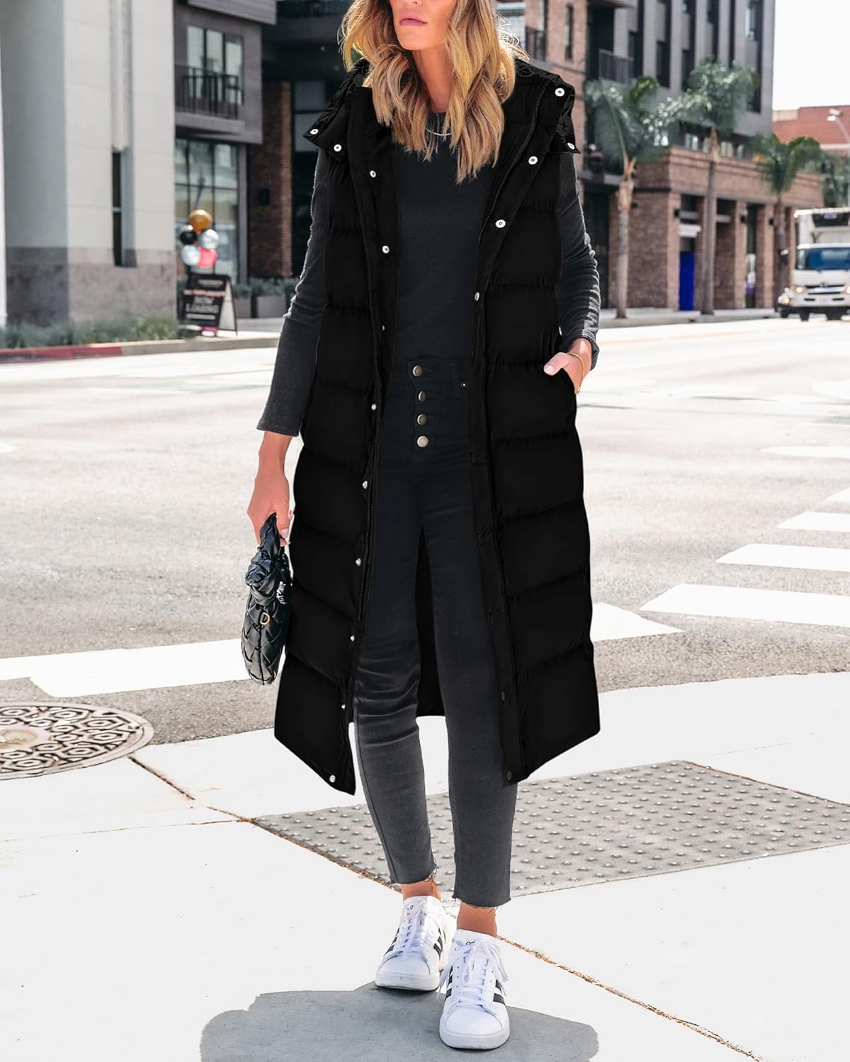 BTFBM Long Puffer Vest Women Quilted Hooded Button Down Zip Up Sleeveless Vests Outerwear Padded Jacket Fall Winter Coat - Image 7