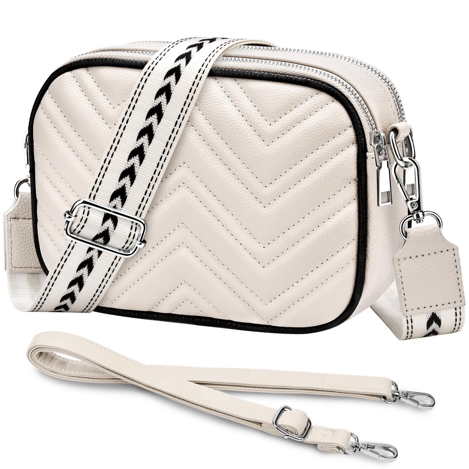 ONEKERUN Bolso Bandolera Mujer, Pequeño Bolso Mujer Bandolera, Bolsos Bandolera Para Mujer de Cuero PU Con 2 Correas Ajustables y Extraíbles Beige Bolsos Mujer Verano 2024 para Citas, Viajes, Trabajo