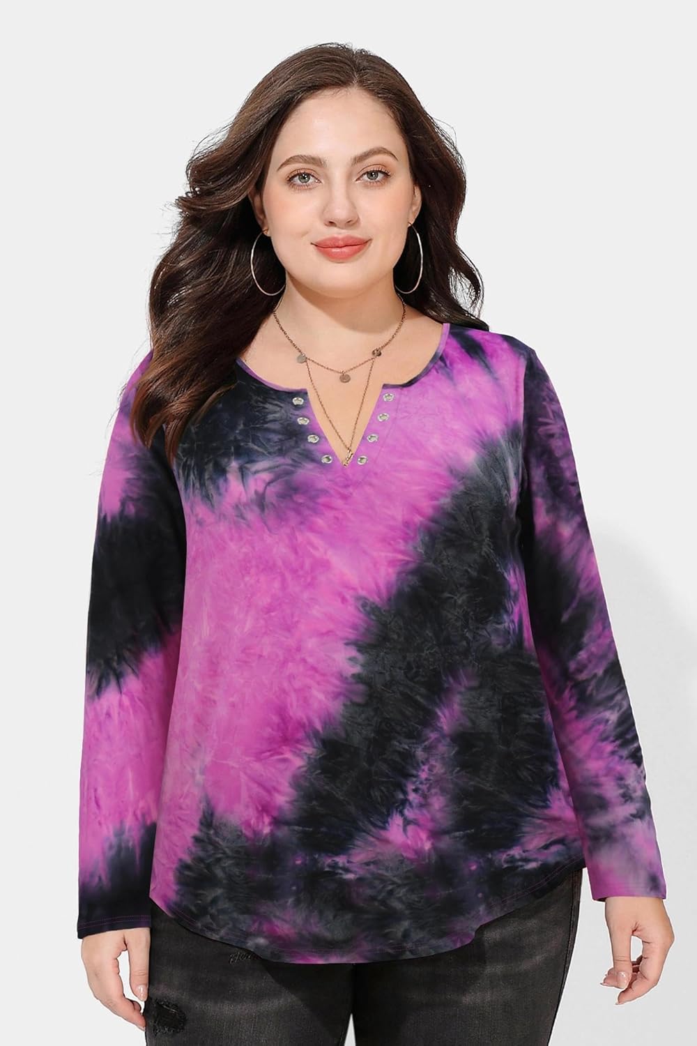 TIYOMI Plus Size Tops for Women Long Sleeve Shirts V Neck Sexy Eyelet Tee Fall Winter Blouse XL-5XL (14W-28W) - Image 3