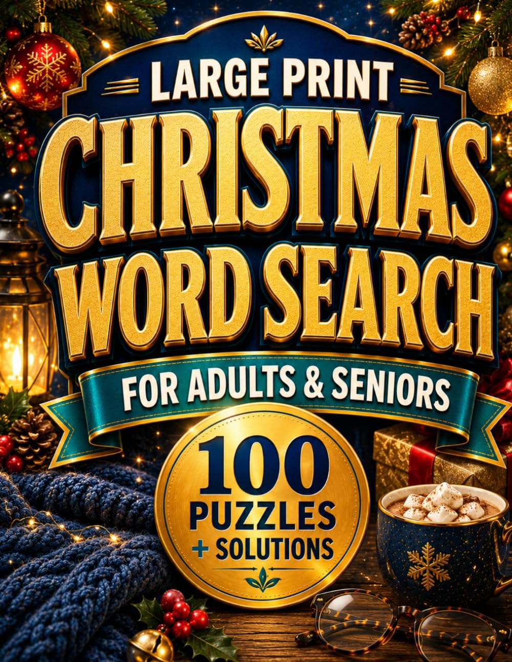 Christmas Word Search Large Print for Adults and Seniors: 100 Cozy Holiday Puzzles with Solutions