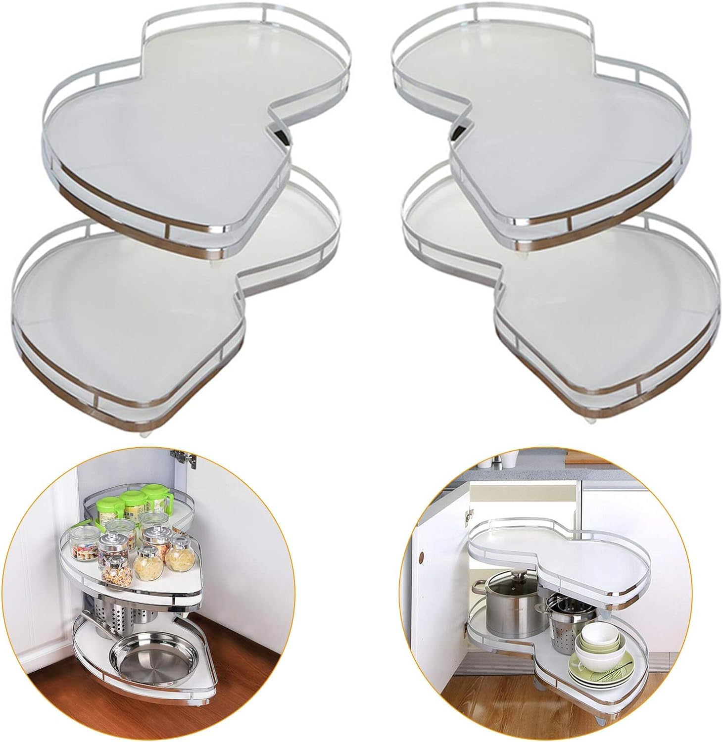 Organizzatore per mobiletto angolare cieco Girevole, organizzatore Estraibile per mobiletto da Cucina angolare cieco, Vassoio Girevole a 2 Livelli, per mobiletto da 20 * 34 * 16,5 Pollici, cestel