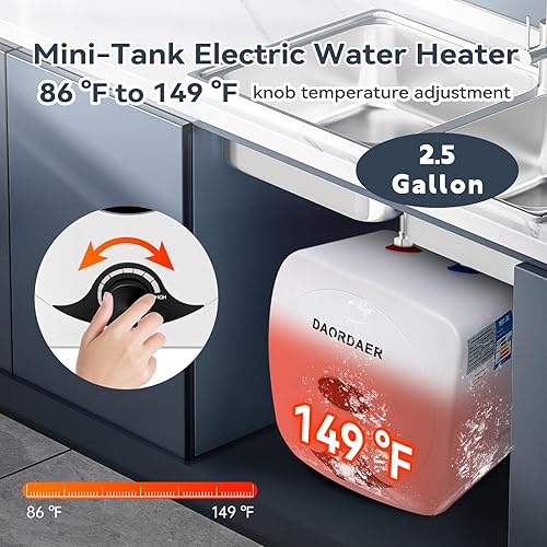 Miniatura 9 de Calentador de agua eléctrico de mini tanque de 110120 V, 1.5 kw, 2.5 galones, compacto para debajo del fregadero, perilla del calentador de agua,
