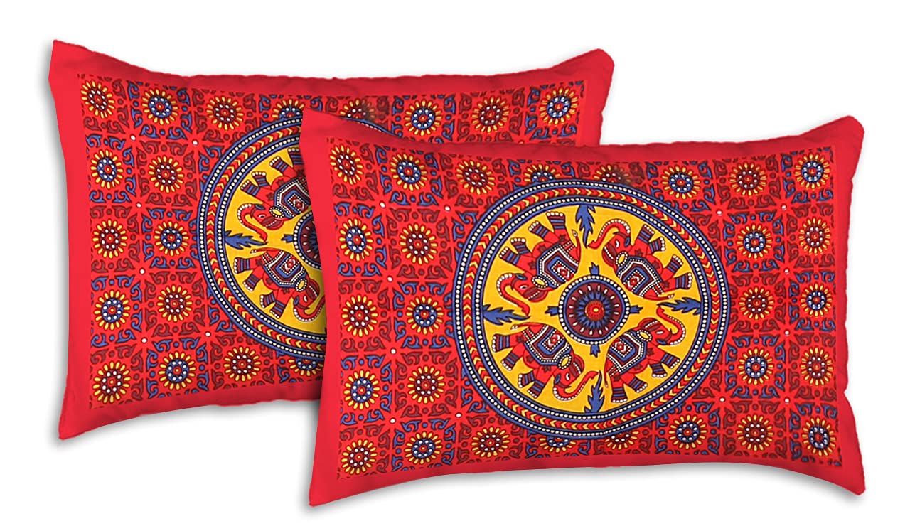 RHF Cotton Double Bedsheet with 2 Pillow Covers - Orange and White (Multicolor-6, Double) 1