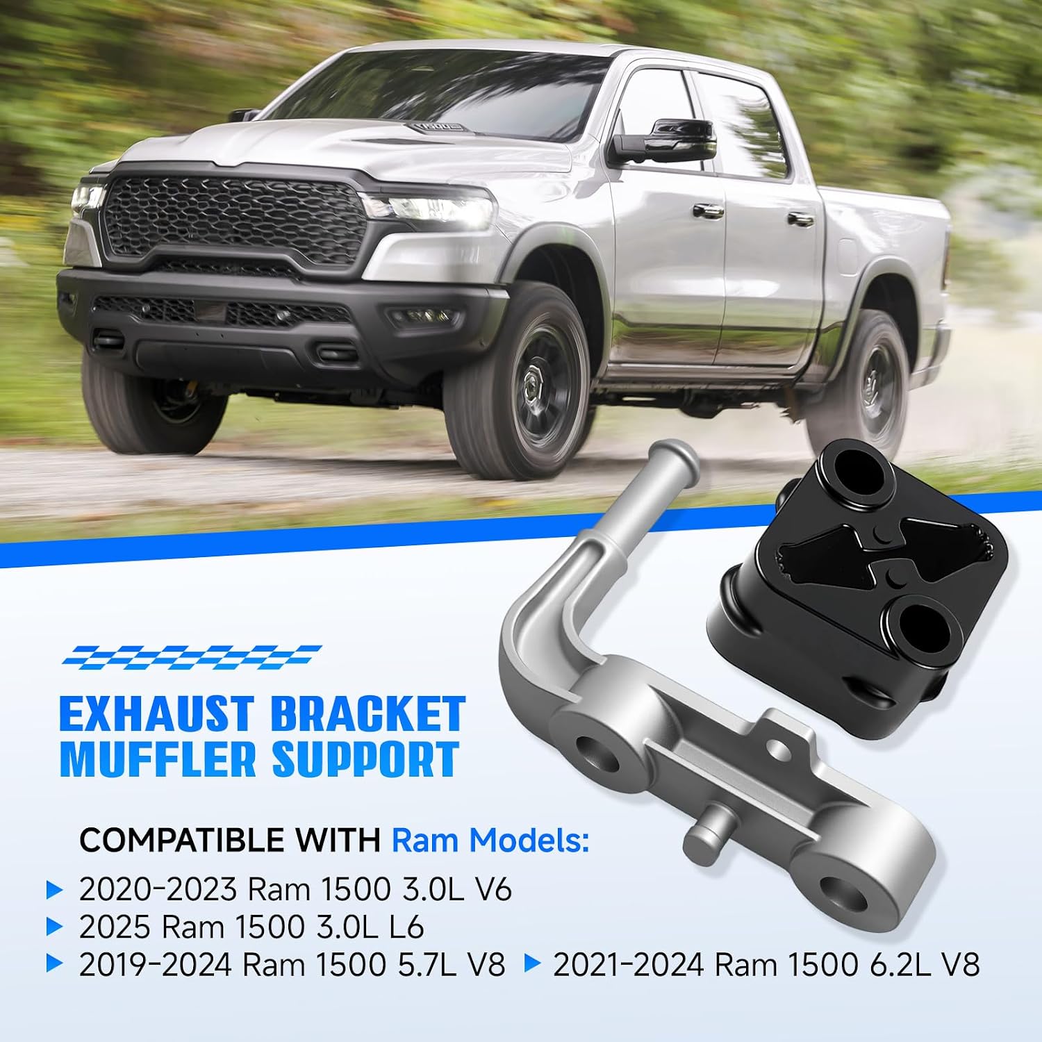 Rear Right Exhaust Bracket Muffler Support Rubber Isolator Hanger Set, Passenger Side 68395841AA fits for Dodge Ram 1500 2019-2025 5.7L 6.2L, Replaces 68395841AA 68519121AA 68410310AA 68410310AB