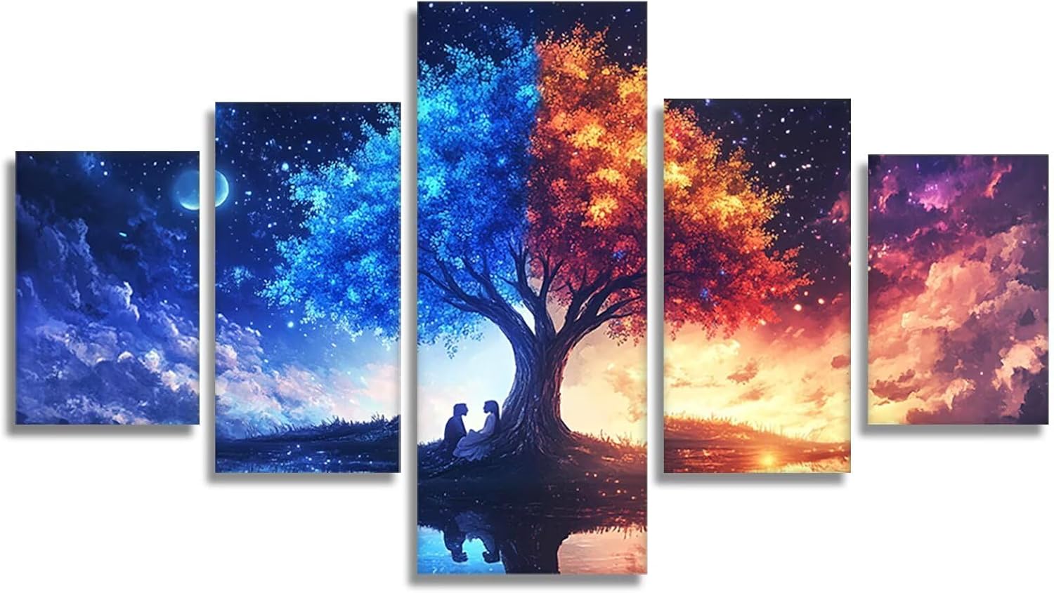 Abstract Diamond Art 5 Piece Diamond Painting Tree 5D DIY Full Square Drill Dimond Art Paintings Rhinestones Crafts for Adults Gem Painting for Home Decor, Large Artwork for Wall 14 x 30 Inch,Model222