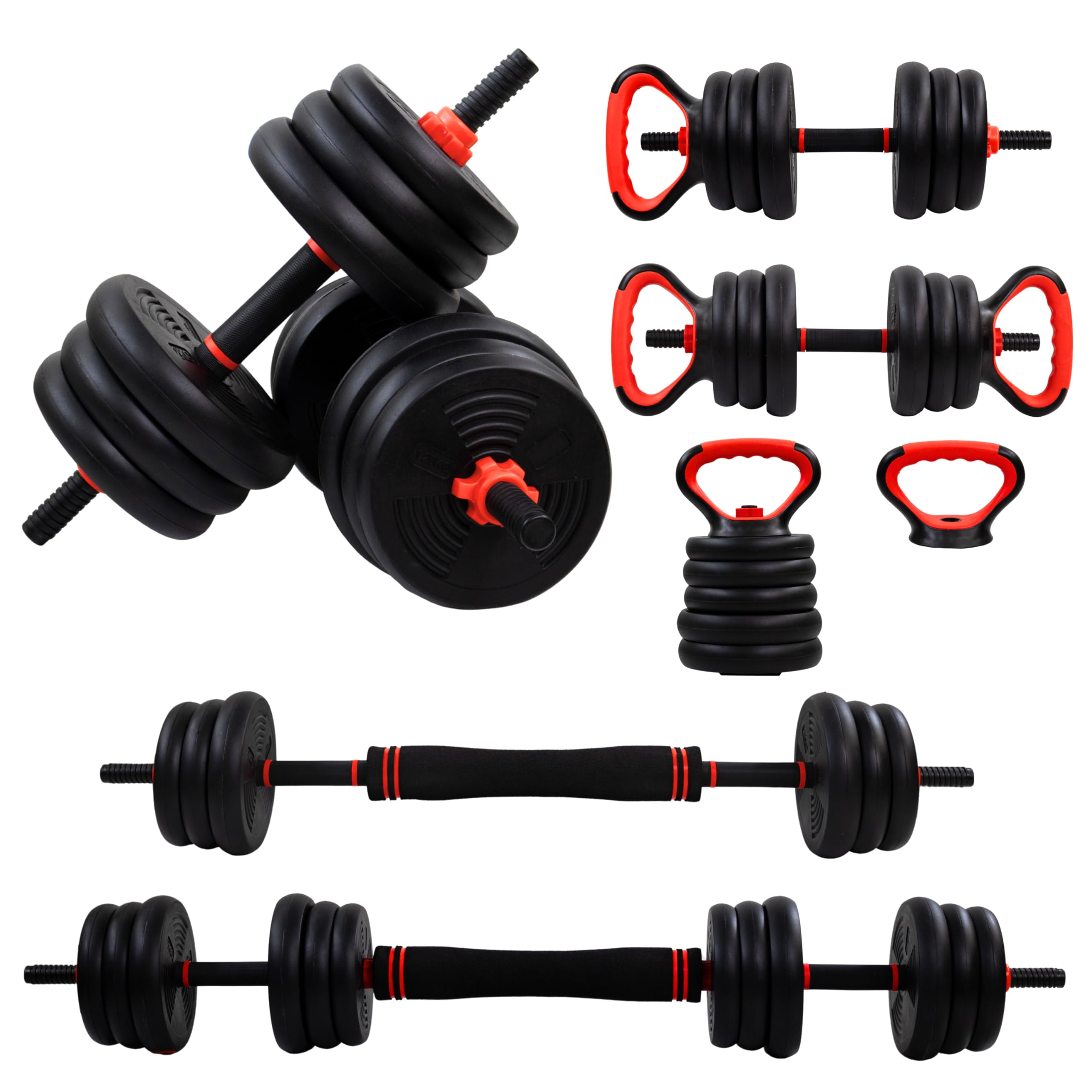 Mobiclinic®, Zestaw Hantli 20 kg, 4 w 1, Zestaw Ciężarków, Hantle, Kettlebells i Stojak do Pompek, Drążek Łączący, Uchwyt Antypoślizgowy, Mobimax, Siłownia Domowa, Fitness