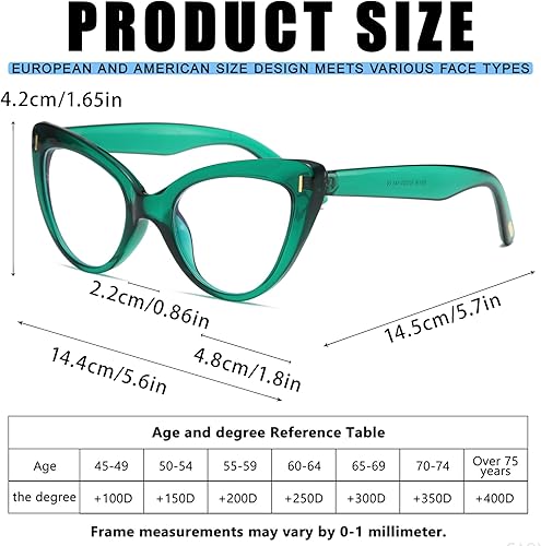 Miniatura 4 de Viseng Gafas de lectura de ojo de gato de gran tamaño para mujer gafas de computadora con luz azul elegante lector 25 verde